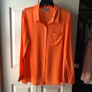 🦉Worthington Tangerine 100% Silk Button Down NWOT